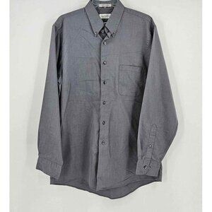 VanHeusen Nailhead Pinpoint Gray Mens Long Sleeve Button Front Shirt Sz Lg